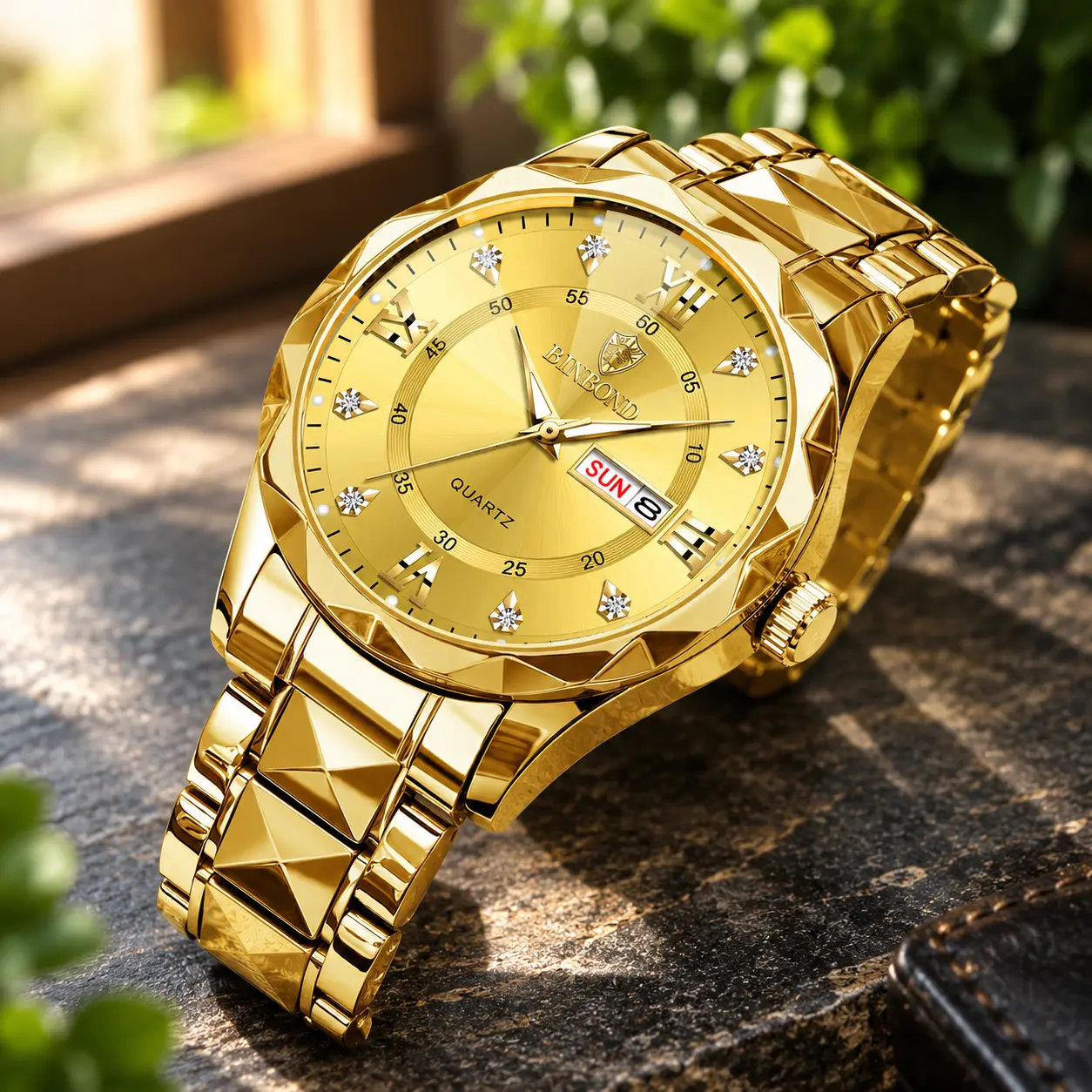 Luxurious Gold BINBOND Watch on Slate